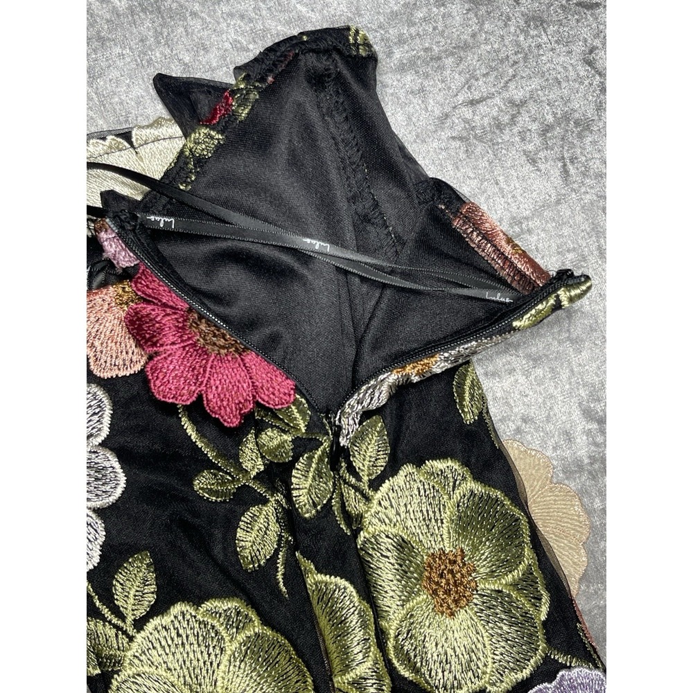Lulus Made With Love Black Dress 3D Color Floral Embroidered Tie-Strap Mini Sz-M - Picture 8 of 8